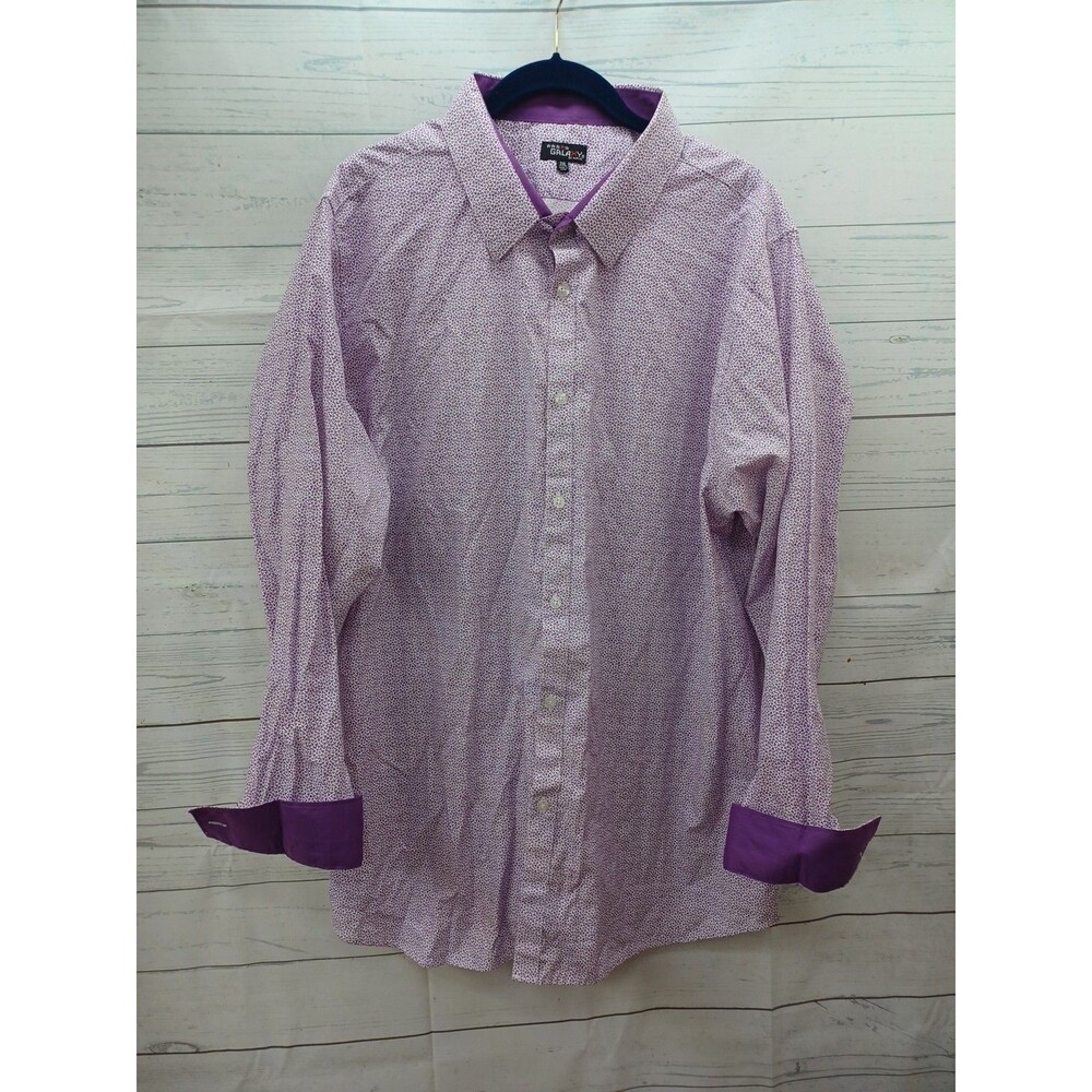 Galaxy By Harvic Mens Purple White Button Down Floral Dress Shirt 2XL Long Sleev